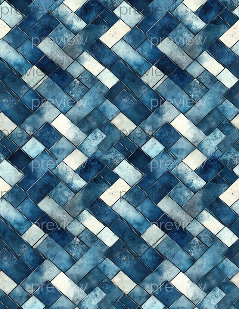 Dollhouse 1:12 Scale Herringbone Floor and Wall Tiles x 8 A4 Printable Sheets - Blue, Pale Pink, Seamless Tiled Minimalist Design