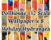 Christmas Hydrangea Wallpaper Dollhouse 1 12 Scale 8 A4 Sheets Retro Floral Watercolor Style Printable Digital PDF Download, Repeating Tiled