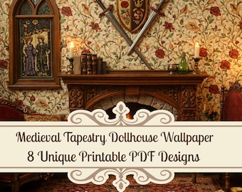 Dollhouse Tapestry Wallpaper, Vintage Floral Miniature Wall (Digital Download)