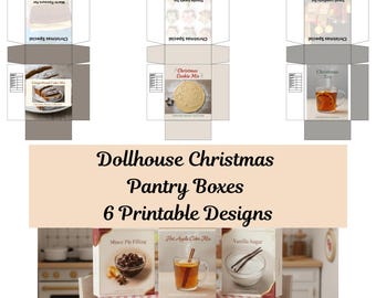 Dollhouse Christmas Pantry Boxes, Miniature Food (Printable 1:12 Scale)