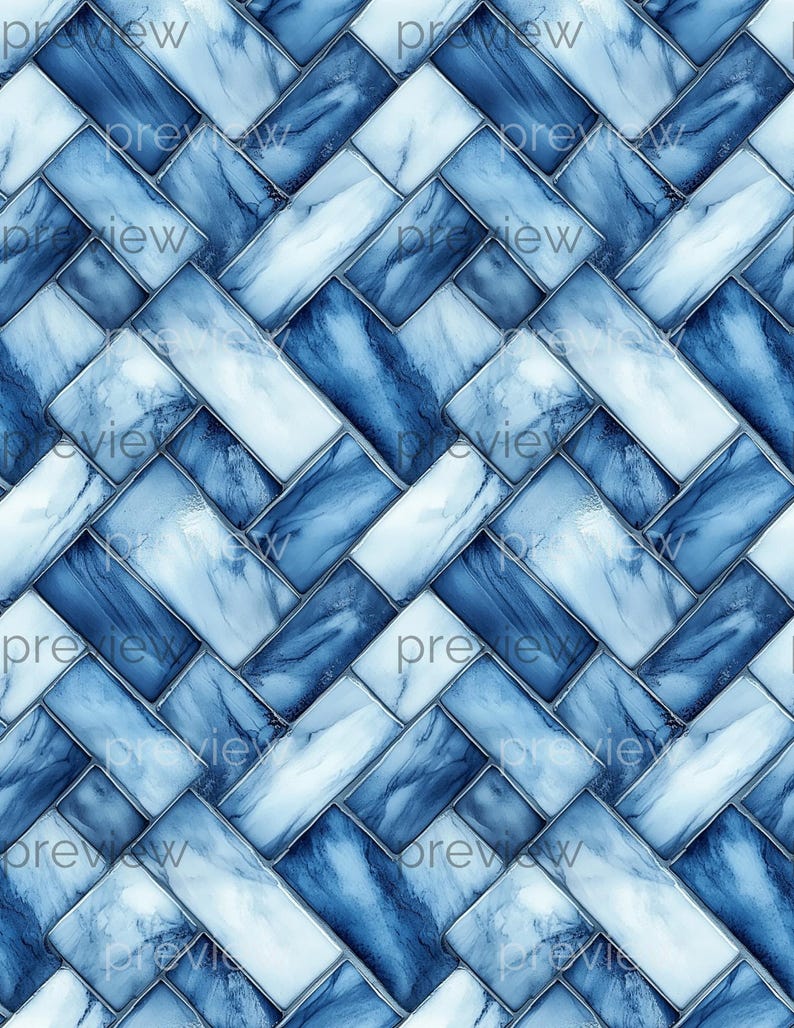Dollhouse 1:12 Scale Herringbone Floor and Wall Tiles x 8 A4 Printable Sheets - Blue, Pale Pink, Seamless Tiled Minimalist Design