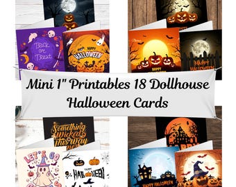 Miniature Halloween Cards: Dollhouse Jack-o'-Lantern Bats Scene (Digital Download)