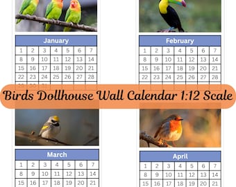 Calendario de pared para casa de muñecas con fotos de aves, escala 1:12 (PDF)