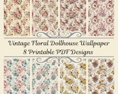 1:12 Scale Dollhouse Vintage Blooms Wallpaper - 8 A4 Printable Digital PDF Sheets, Seamless Minimalist Pattern for Miniature Decor