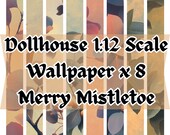 Dollhouse 1:12 Scale Christmas Mistletoe Wallpaper Set, 8 A4 Printable Sheets, Vintage Botanical Decor, Seamless Digital PDF, Holiday Craft