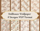 Dollhouse Wallpaper, Spring Floral, 8 Miniature Digital Papers, Vintage Botanical Wallpaper, DIY Printable for Dollhouse Interiors