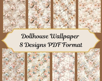 Poppenhuisbehang, lentebloemen, vintage botanisch, 8 ontwerpen (pdf-patroon)