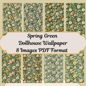 Poppenhuis 1:12 lente bloemenbehang, vintage stijl digitale download, naadloze miniatuurpatronen voor knutselen en decoreren