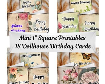 Tarjetas de cumpleaños vintage con mariposas florales para casa de muñecas, 2.5 cm (descarga en PDF)