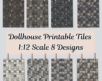 Dollhouse 1 12 Scale Industrial Concrete Floor Wall Tiles x 8 A4 Printable Digital PDF Download Sheets, Rustic Earthtone Repeating Pattern