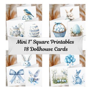 Cartões de casa de bonecas de Páscoa em miniatura, imprimíveis de Páscoa azul, mini cartões de felicitações em escala 1:12, pequenas decorações de Páscoa, download instantâneo