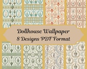 Dollhouse 1:12 Scale Regency Neoclassical Wallpaper x 8 A4 Printable Digital PDF Download Sheets, Miniature Urn & Laurel Wreath Design
