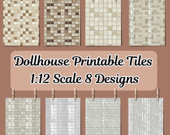 Dollhouse 1:12 Scale Classic Subway Floor Tiles, Vintage Wall Tiles, Mocha Mousse Colour, Beige White Subway, Miniature Flooring Printables