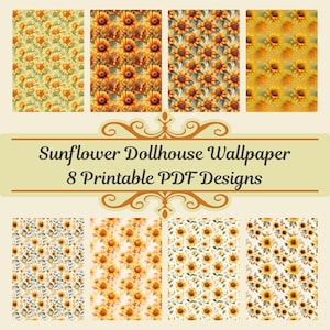 Sunflower Dollhouse Wallpaper, Printable Miniature Patterns (PDF) image 2