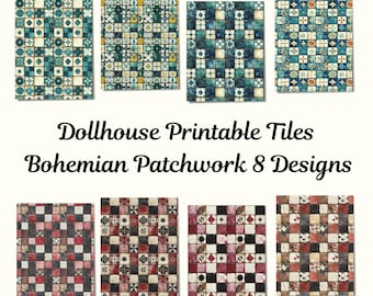 Dollhouse 1:12 Scale Bohemian Patchwork Tiles x 8 A4 Printable Digital PDF Sheets for Flooring or Wallpaper, DIY Dollhouse Decor, Tiny House