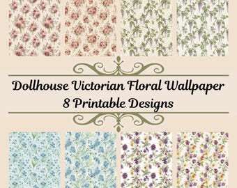 Papel pintado para casa de muñecas, diseño floral victoriano, escala 1:12 (descarga digital)