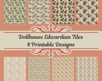 Azulejos florales eduardianos para casa de muñecas, suelo miniatura vintage (patrón en PDF)