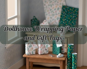 Dollhouse Christmas Wrapping Paper and Tags: Miniature Holiday Prints (Digital Download)