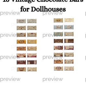 16 Vintage Chocolate Bars for Dollhouses, Printable 1 12 Scale Retro Candy Wrappers for Miniature Sweet Shop Accessory