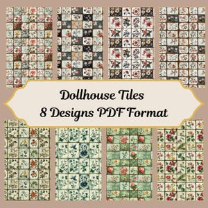 Piastrelle per case delle bambole vintage floreali, piastrelle in miniatura stampabili per scala 1:12, download digitale per pavimenti e pareti di case delle bambole