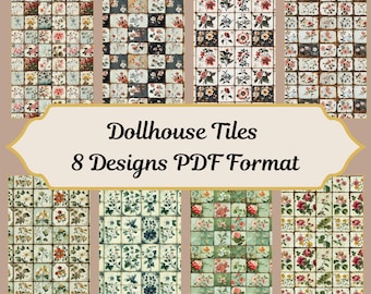 Vintage Floral Dollhouse Tiles, Printable Miniature Flooring (Digital Download)
