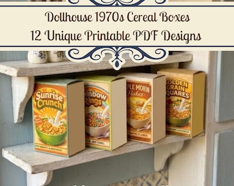 12 Dollhouse 1970s Cereal Boxes, Retro Miniature Food Packaging (Printable PDF)