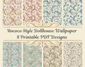 Miniature Rococo Printable Dollhouse Wallpaper, 1:12 Scale Vintage Floral & Scrollwork Digital Decor for 18th Century Miniatures