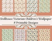Victorian Dollhouse Wallpaper Printable, Children's Room Miniature Decor, 8 Pastel Designs, Digital Dollhouse Wall Sheets