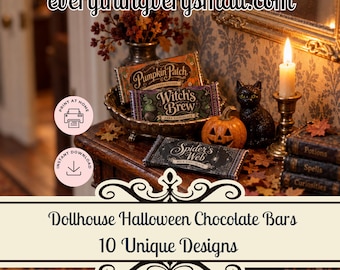 Barras de chocolate para casa de muñecas de Halloween, envoltorios de caramelos en miniatura