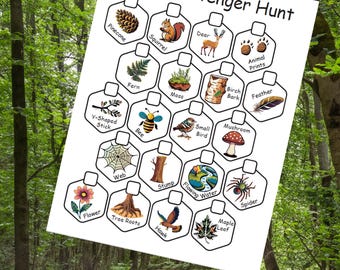 Gra Hiking Scavenger Hunt do pobrania w wersji cyfrowej dla dzieci. Wydrukuj w domu i baw się dobrze!