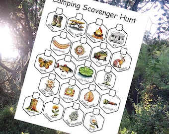 Gra Camping Scavenger Hunt do pobrania w wersji cyfrowej dla dzieci! Pobierz, wydrukuj i graj!