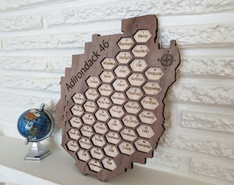 Adirondack 46 High Peaks Challenge Tracker (duży): Drewniany wyświetlacz do pieszych wędrówek