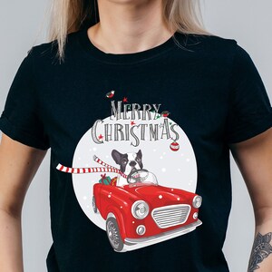 Kerst-T-shirt hond rijden - grafisch autoshirt - shirt Franse bulldog