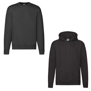 Pode incluir: Duas sweatshirts pretas, uma com capuz e outra sem. Ambas t&ecirc;m mangas compridas e um bolso canguru.