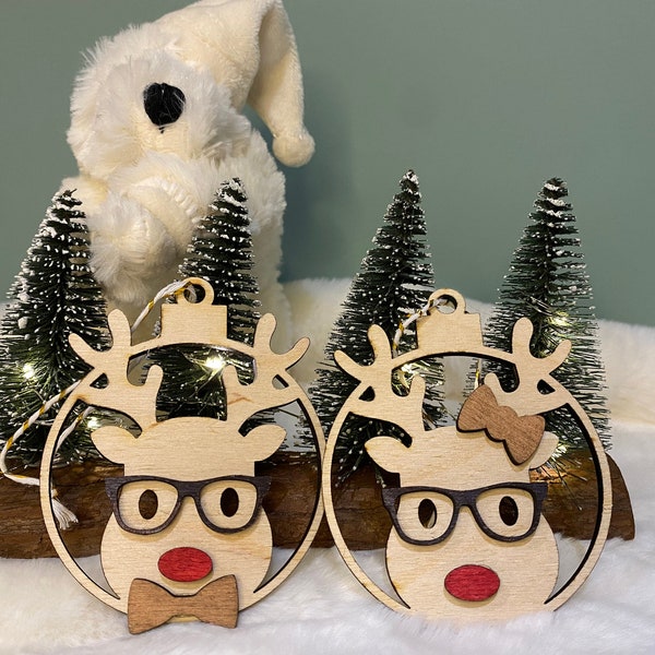 Décoration de Noël, Renne à lunette et noeud papillon personnalisable