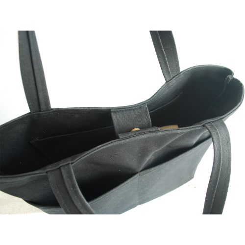 Waxed Canvas Tote Bag For Woman, Shoulder Bag With Pocket, Black Shopper Bag, Waterproof And Cotton Fabric shops Holiday Bag