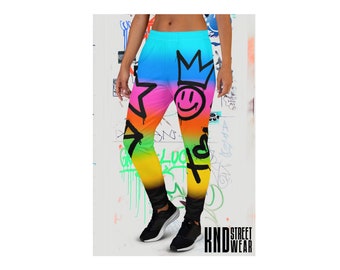 Graffiti Rainbow Gradient Sports Joggers Comfy Athleisure Travel Sweatpants with Pockets