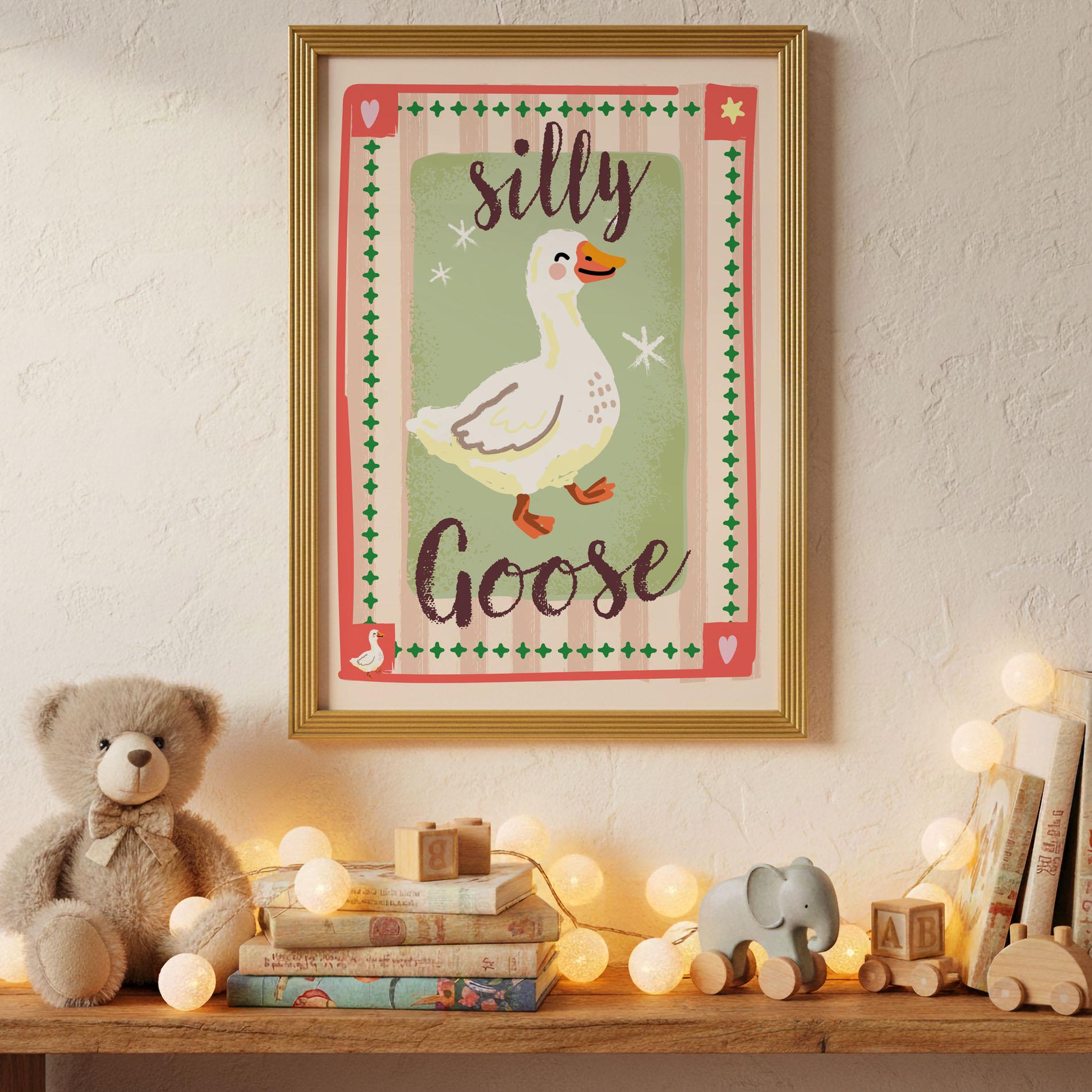 Silly Goose Whimsical Nursery Art Print | Children's Playroom Wall ...