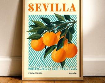 Sevilla Oranges Kitchen Art Print: Spanish Summer Fruit Market Art (Digital Download)