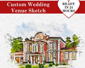 Wedding Venue Sketch - Wedding Venue Drawing from Photo,  Watercolor Venue Drawing, Wedding Venue Print, Wedding Venue Art, Wedding Gift