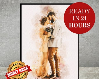 Custom Watercolor Couple Portrait: Engagement Gift (Digital)