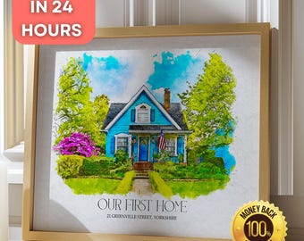 Custom House Portrait: First Home Sign, Watercolor Art (Digital Download)