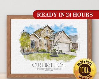 Home Portrait - Housewarming Gift, Home Painting, House Portrait, Watercolor House Painting, Realtor Closing Gift, New Home Gift