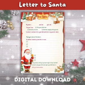 Carta especial de Papá Noel - Descarga digital, Lista de deseos de Navidad para niños, Lista de deseos de Querido Papá Noel, Carta a Papá Noel, Lista de regalos de Navidad