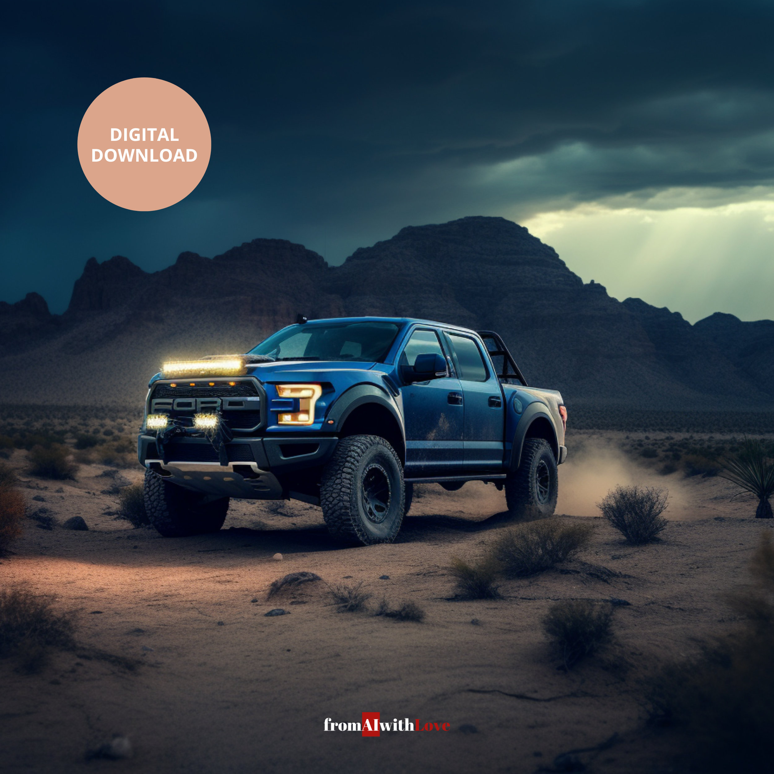 Ford F-150 Raptor Repro, Ford Raptor Poster Print, AI Generated, Ford