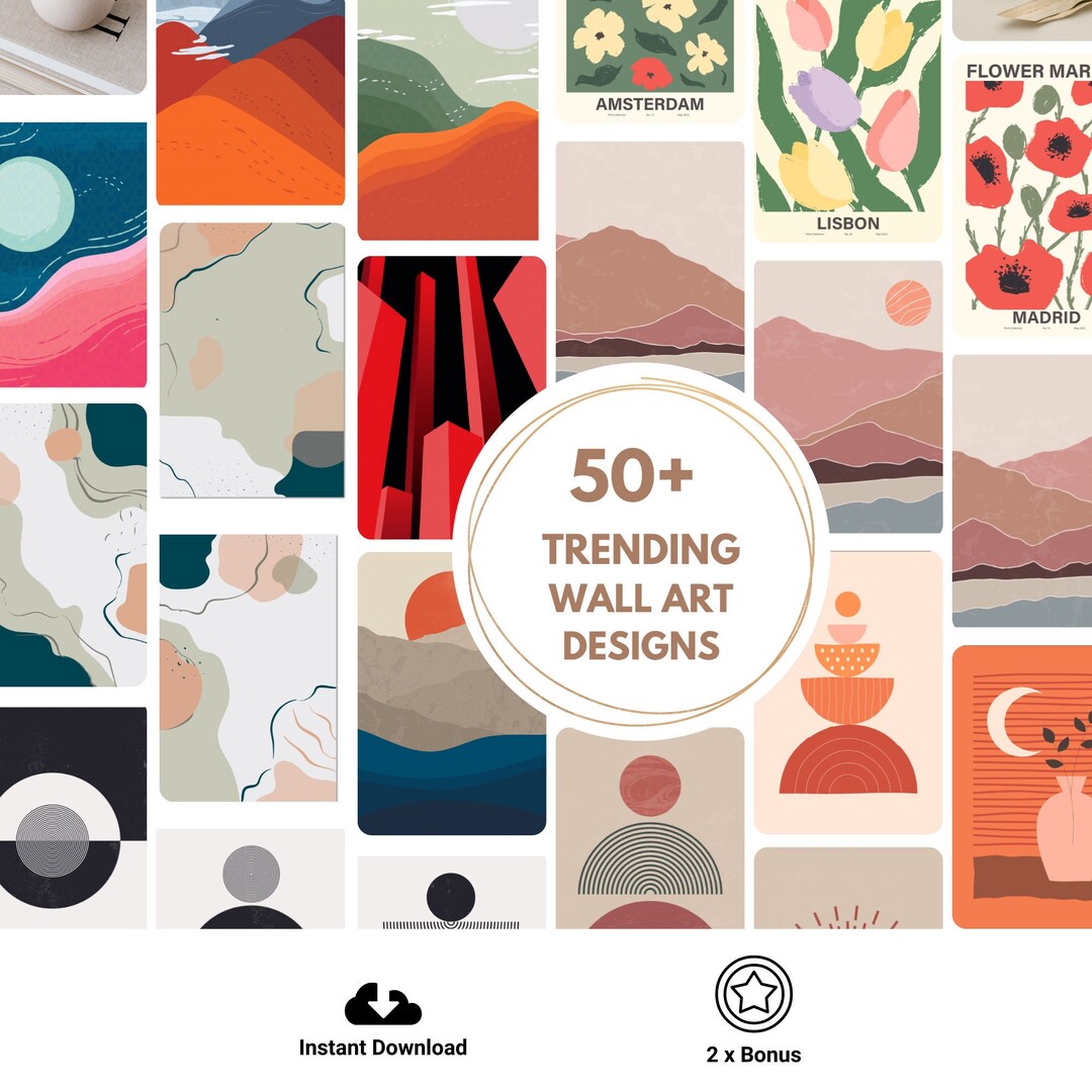50 Premium Printable Artworks Bundle Printable Wall Art Set Digital