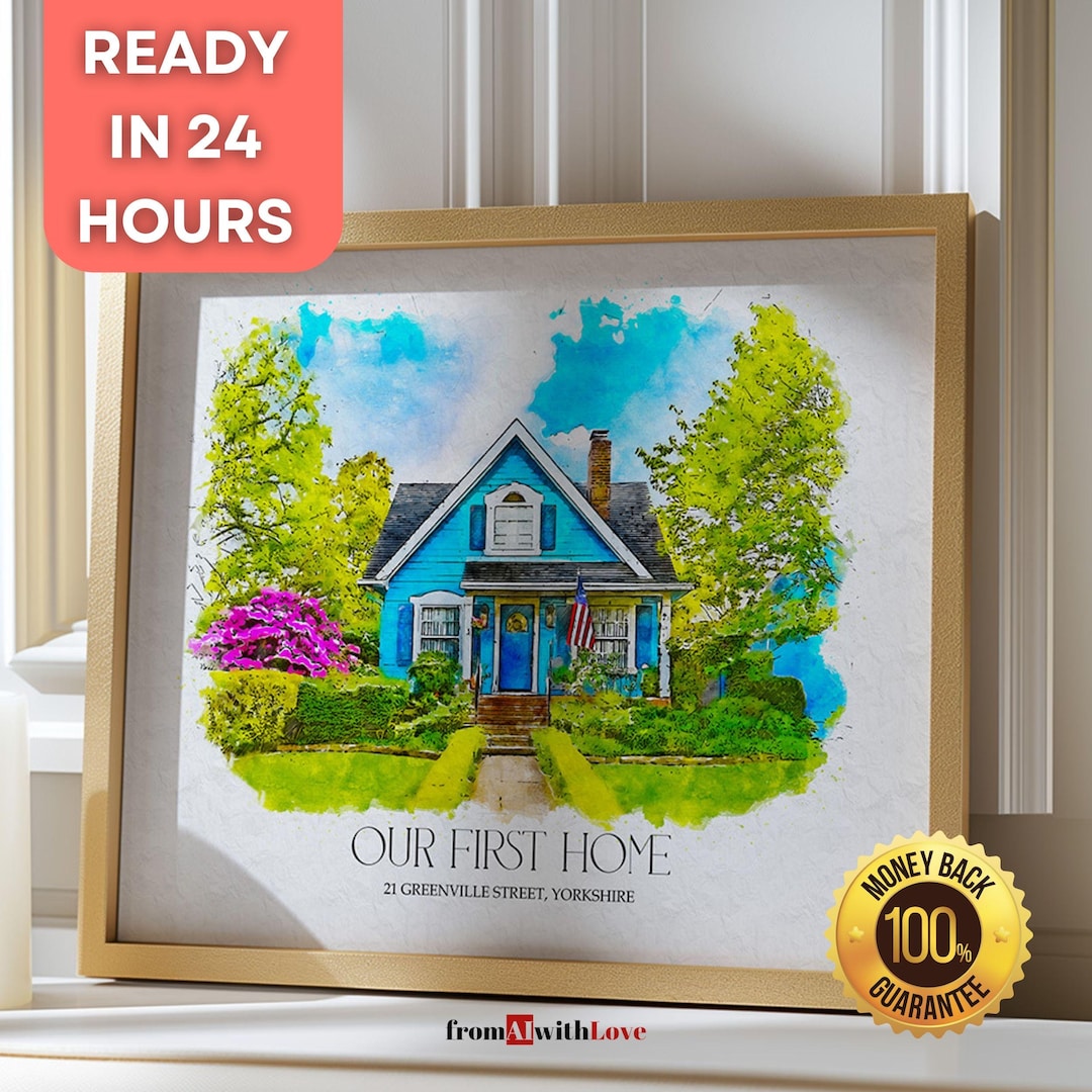 Custom House Portrait: First Home Sign, Watercolor Art (digital ...