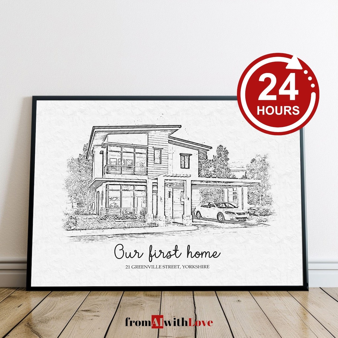 Custom House Portrait: Black and White Home Sketch (digital) - Etsy