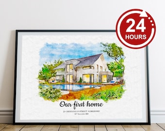 Custom Watercolor House Portrait: Realtor Closing Gift (Digital)
