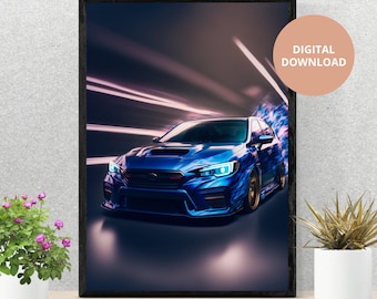 Subaru WRX Reproduction, Subaru Poster Print, Printable Wall Art, AI Generated, Cars Wall Art, AI Art, DIgital Download, 6 P